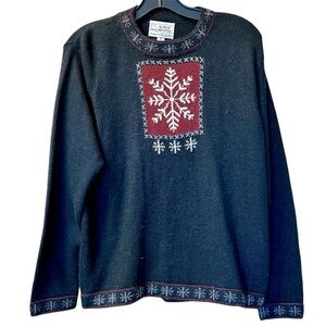 Alpaca Imports Snowflake Crewneck Sweater Sz Small Navy Blue Alpaca Wool Blend